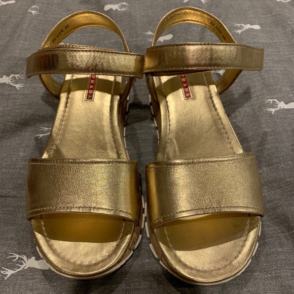 prada gold sandals